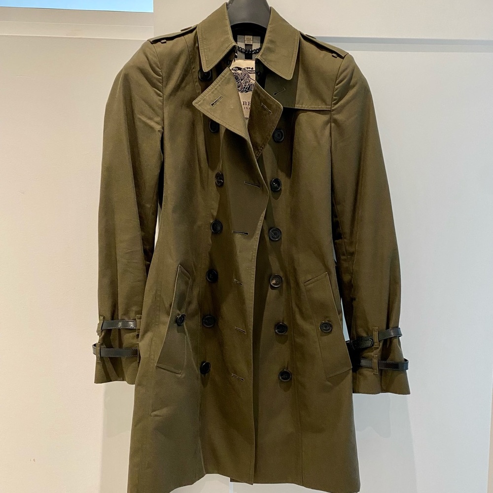 Burberry Olive Mid-Length Trench
